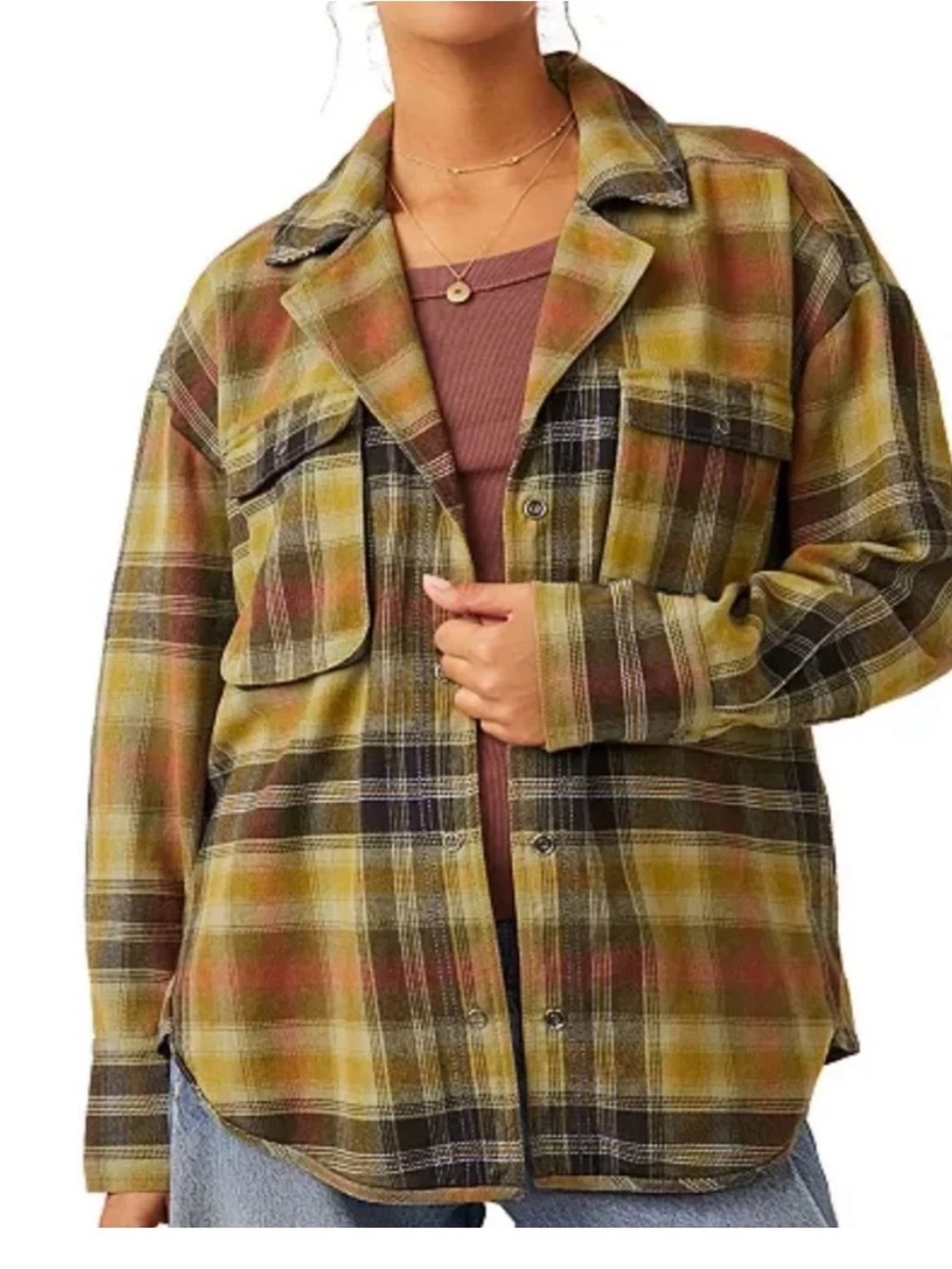 We The Free Earthy Plaid Shirt Jacket